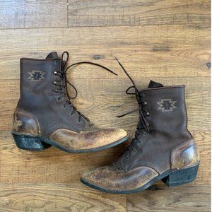 Vintage Western Roper Brown Leather Cowboy Boots